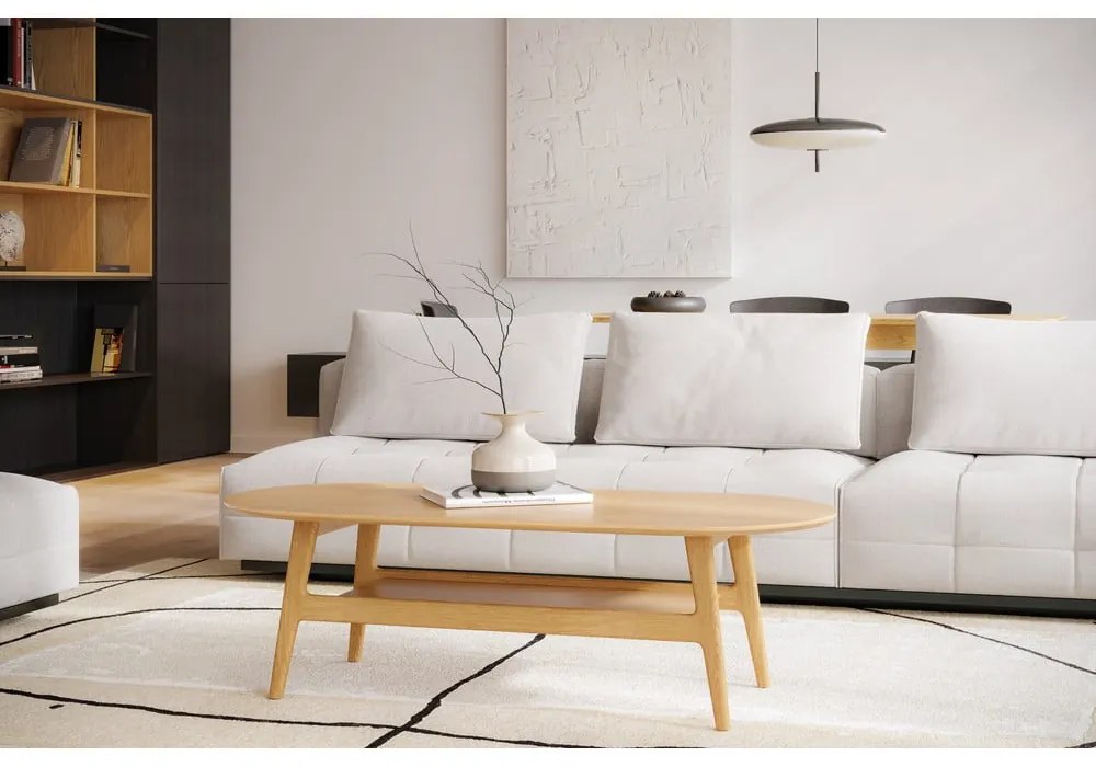 Natúr színű dohányzóasztal tölgyfa dekorral 60x130 cm Curved – Woodman