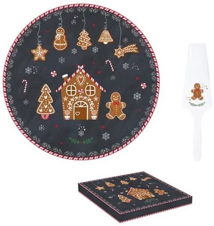 Porcelán tortatál lapáttal, 32cm, dobozban, Gingerbread