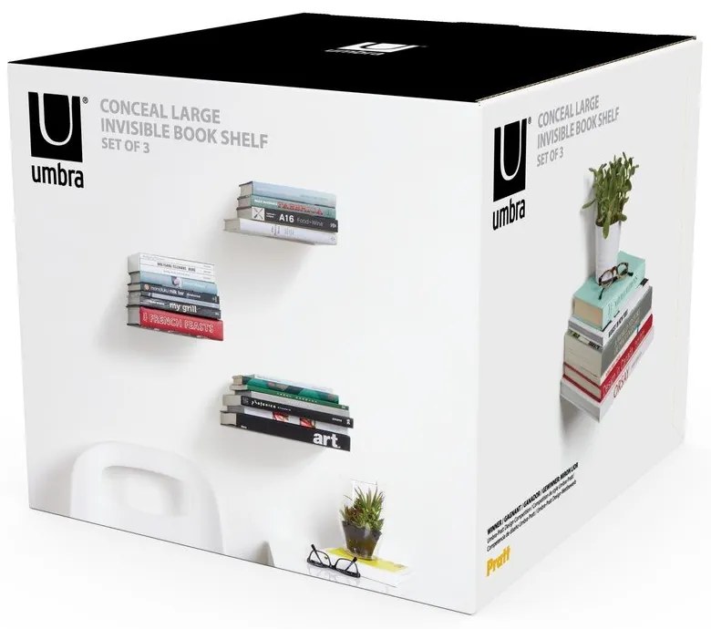 Ezüstszínű fém polc készlet 3 db-os 18 cm Conceal – Umbra