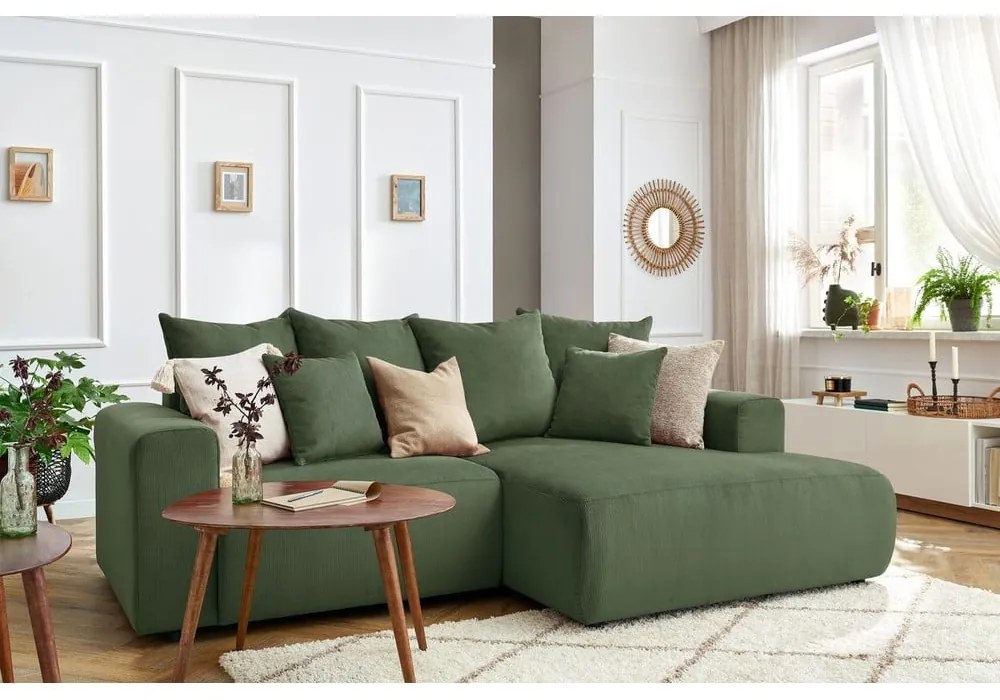 Zöld bársony sarokkanapé Enjoy – Bobochic Paris