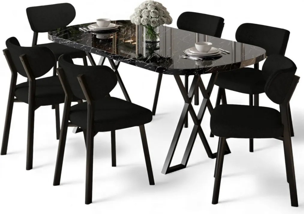 Axton étkezőgarnitúra, fekete márvány-fekete, 168 cm – TR240CHR2720