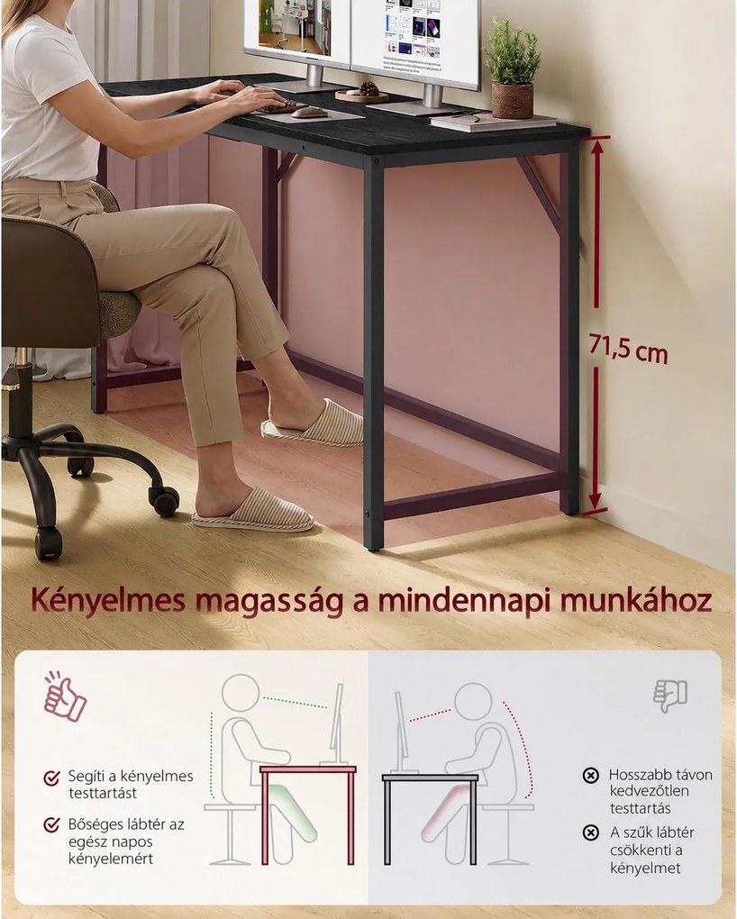 VASAGLE számítógépasztal, íróasztal, 120 x 50 x 76 cm, acélvázzal, állítható lábakkal, ébenfekete és tintafekete