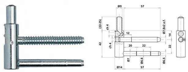 Otlav pánt 3D hosszúcsap.14mm FIÚ Ezüst csaphossz 57 mm