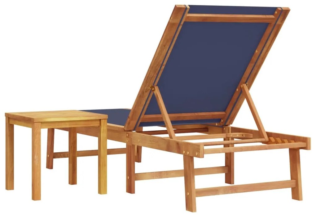 Kék tömör akácfa és textilén napozóágy asztallal
