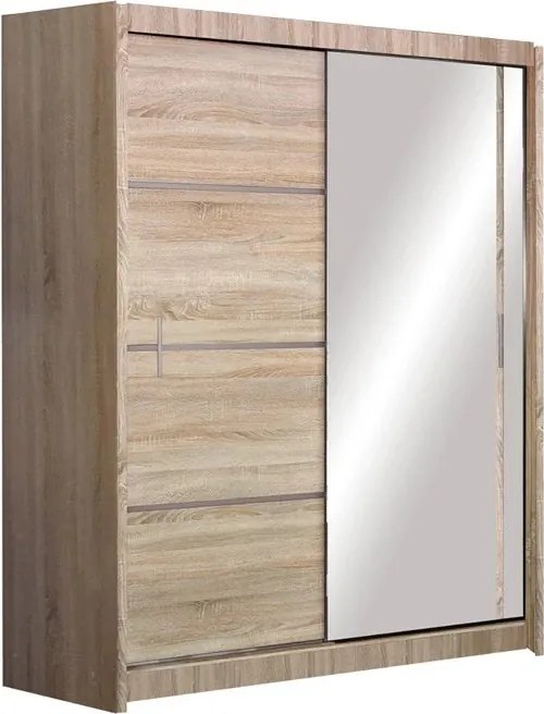 Vista tolóajtós gardróbszekrény 150 cm, tükörrel - sonoma tölgy