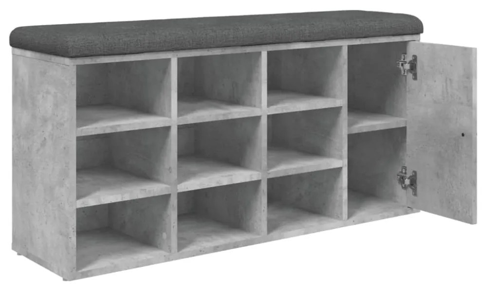 betonszürke szerelt fa cipőtároló pad 102 x 32 x 50 cm
