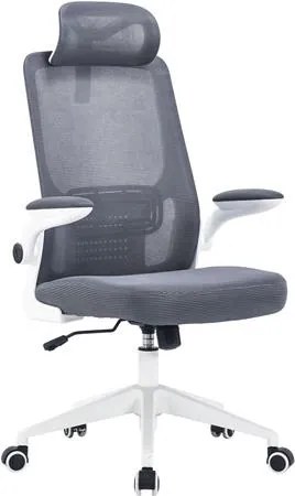 Irodai forgószék, szürke hálós háttámla, szürke szövetborítás, fehér műanyag váz és lábkererszt, Mulberry (BBSZV439)