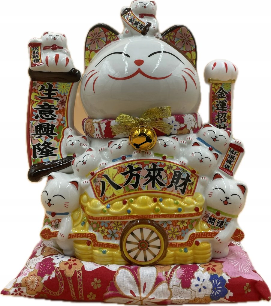 Japán Macska Maneki-Neko Boldogság Porcelán 31cm