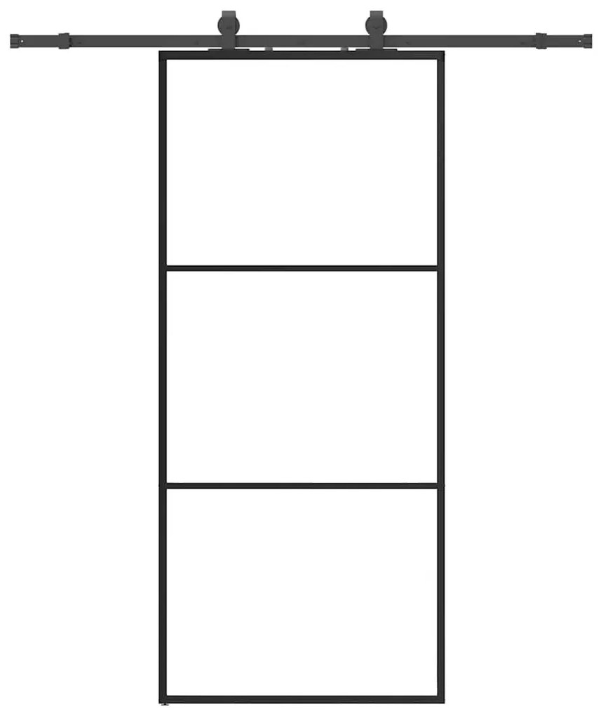 fekete ESG üveg tolóajtó fémszerelvény-szettel 90x205 cm