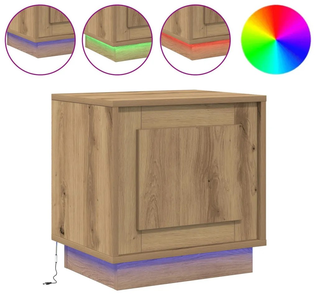 Éjjeli Szekrények LED világítással 2 db Mesterséges tölgy 44 x 34.5 x 45 cm