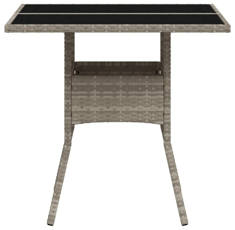 világosszürke polyrattan üveglapos kerti asztal 80 x 80 x 75 cm