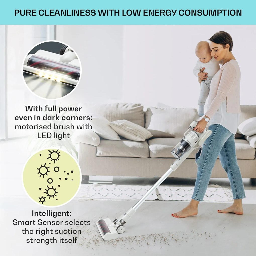 Klarstein LARMA, porszívó, vezeték nélküli, zsák nélküli, maximális üzemidő 45 perc, LED