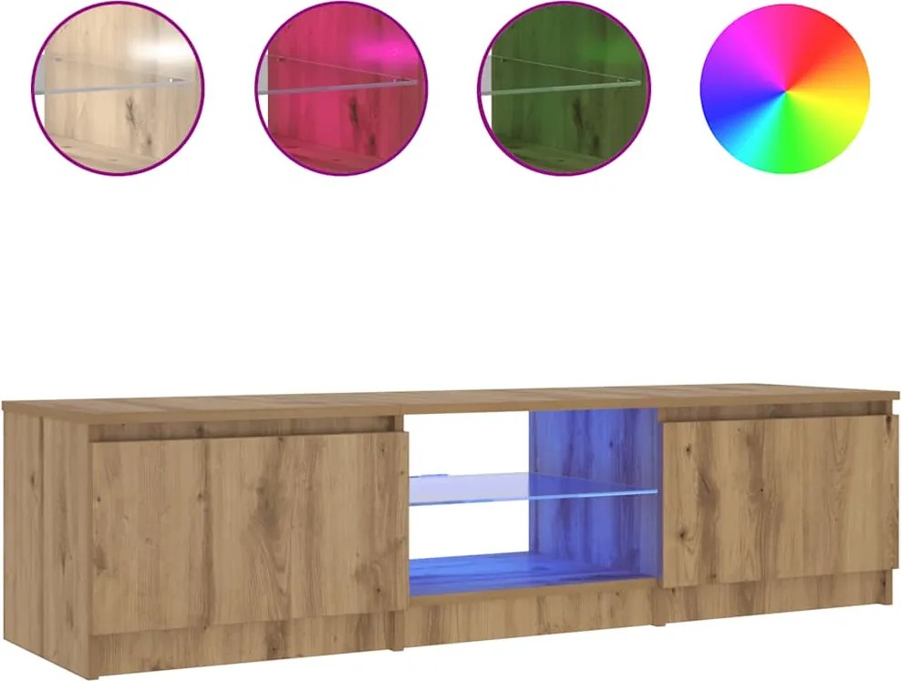 vidaXL kézműves tölgy szerelt fa TV-szekrény LED-ekkel 140x40x36 cm