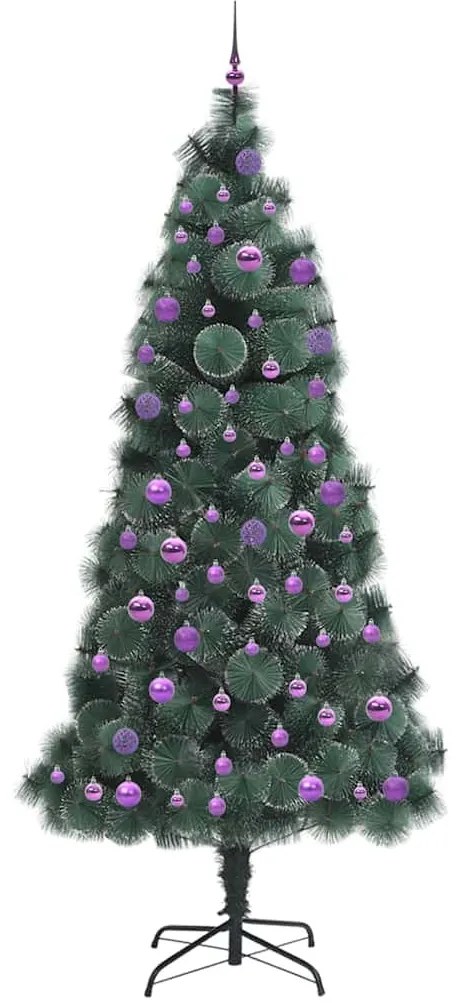 Műfenyő LED világítással, gömbökkel 300 LED-del Zöld 240 cm PET