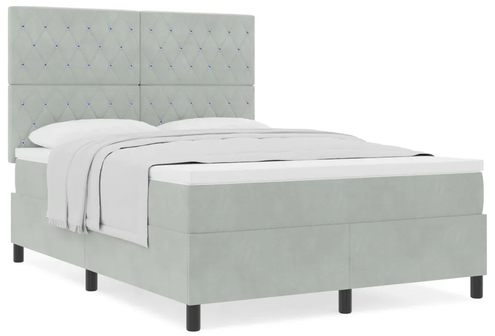 Boxspring Ágy Matrac nélkül Világosszürke 140x190 cm Bársony