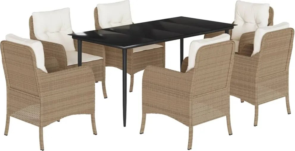 vidaXL 7 részes bézs polyrattan kerti étkezőgarnitúra párnákkal