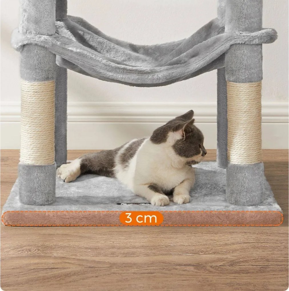 Macska kaparófa, többszintes macskatorony, világosszürke 55x45x143cm