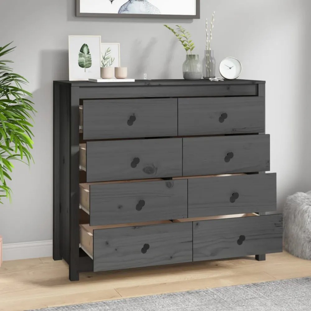 szürke tömör fenyőfa kisszekrény 100 x 40 x 90 cm