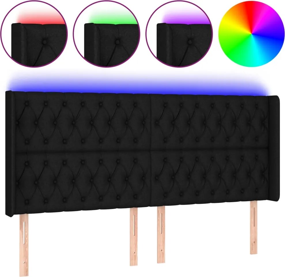 vidaXL fekete szövet LED-es fejtámla 183x16x118/128 cm