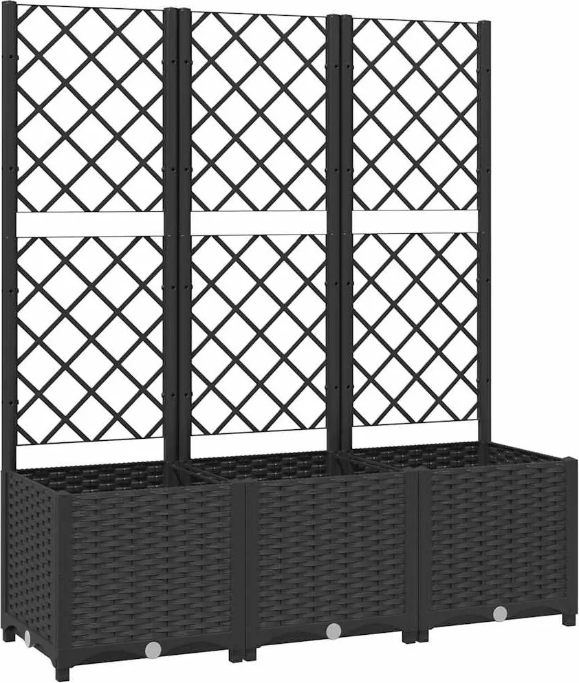 vidaXL fekete kerti virágláda ráccsal 120 x 40 x 136 cm PP