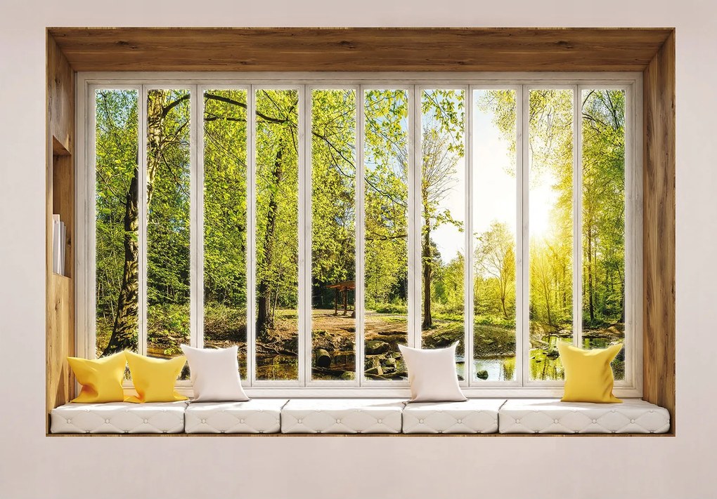 Fotótapéta Ablak a Naperdőre Reggel Panoráma Természet 368x254 +ragasztó
