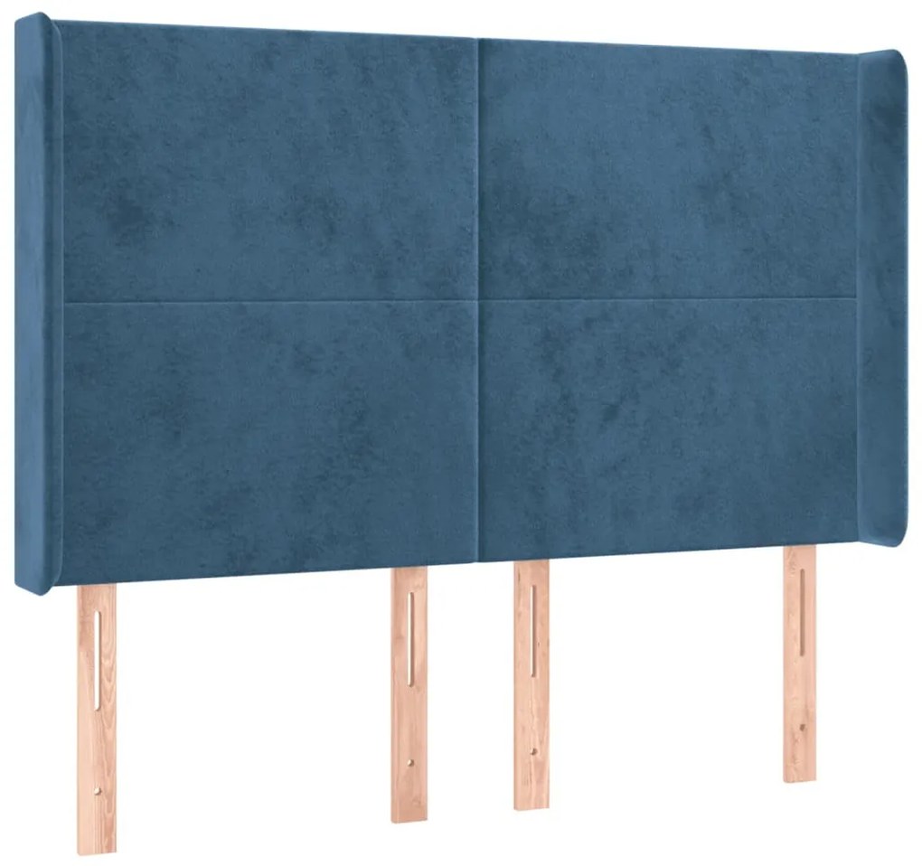 sötétkék bársony LED-es fejtámla 147x16x118/128 cm