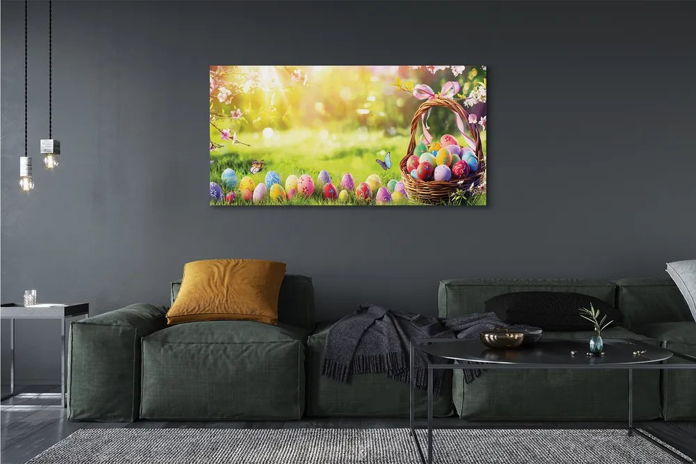 Canvas képek Kosár tojás virág rét 120x60 cm