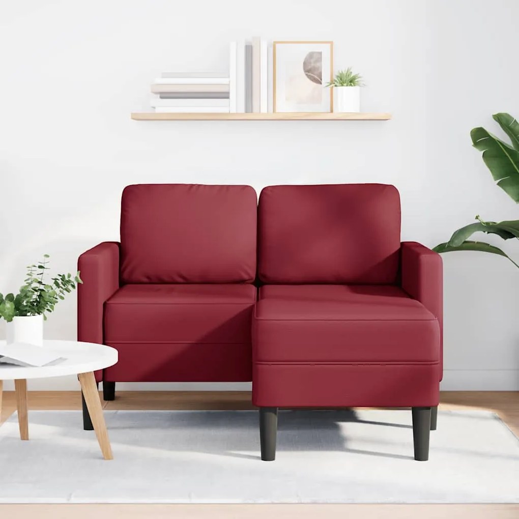 borvörös műbőr 2 üléses kanapé L-alakú kanapéval 125 cm