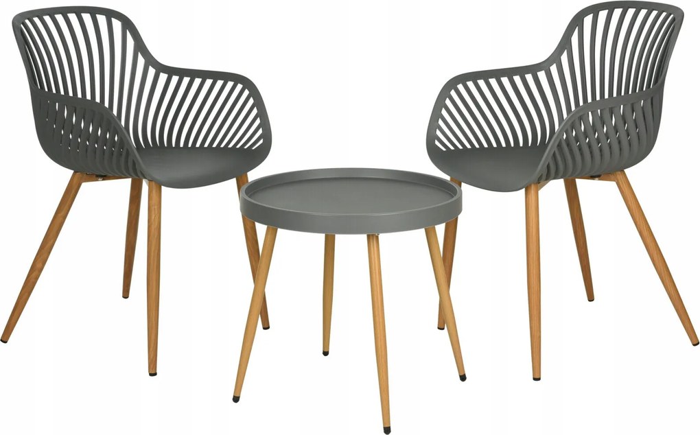 Asztal És 2 Fotel Szürke Kerti Bútor Szett Teraszra 57 X 56 X 85 CM