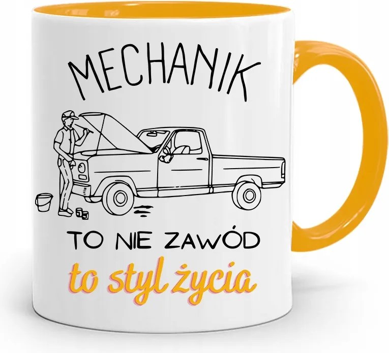 Sárga Bögre A Szerelő Számára Egy Életstílus, fényképes nyomtatással