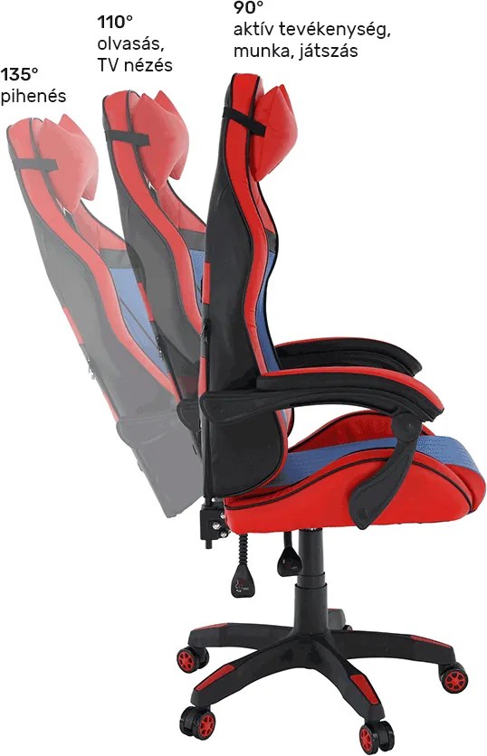 Irodai/gamer szék, kék/piros, SPIDEX NEW