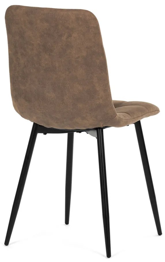 Scaun de sufragerie, material vintage maro, picioare metalice negre