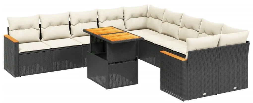 11 részes fekete polyrattan kerti ülőgarnitúra párnákkal