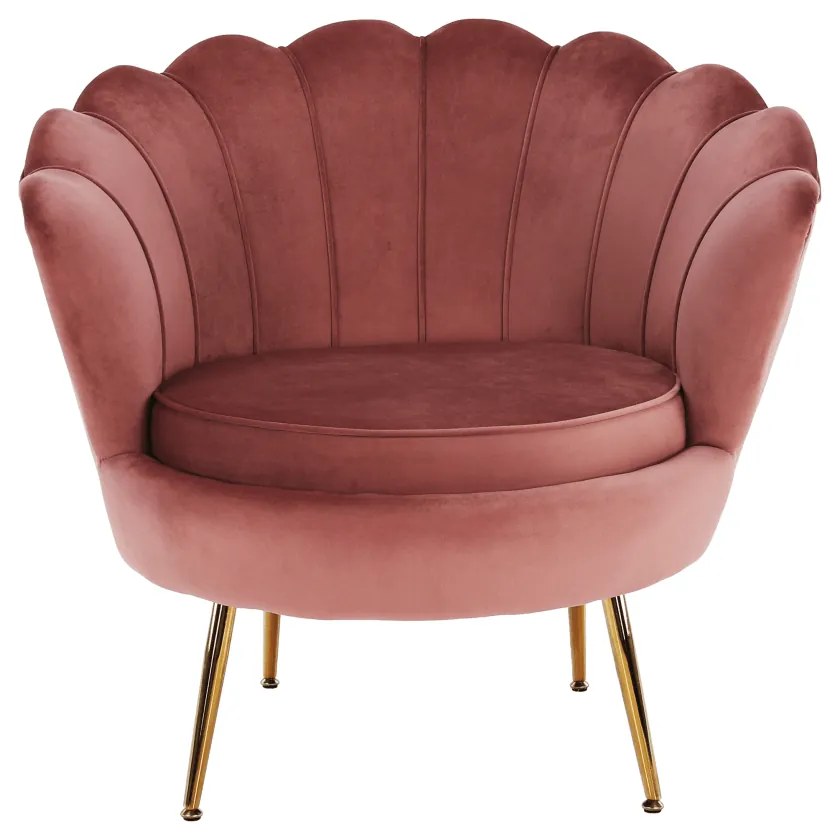 Fotel Art-deco stílusban, rózsaszín Velvet anyag/gold króm-arany, NOBLIN