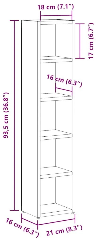 2 db fekete tölgy színű szerelt fa CD-szekrény 21x16x93,5 cm