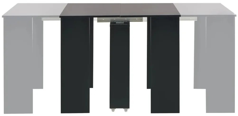 Magasfényű fekete kihúzható étkezőasztal 175 x 90 x 75 cm