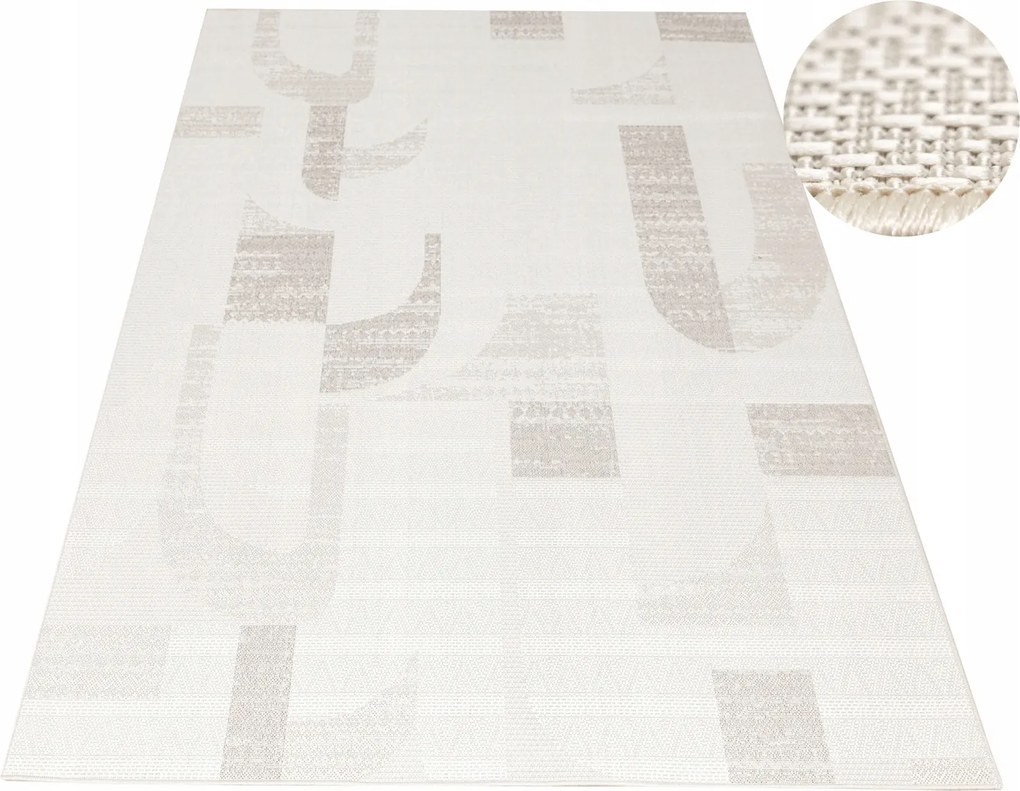 Kültéri Zsinóros Szőnyeg Bézs Szürke Geometrikus Erkélyre Haga 200x290 cm