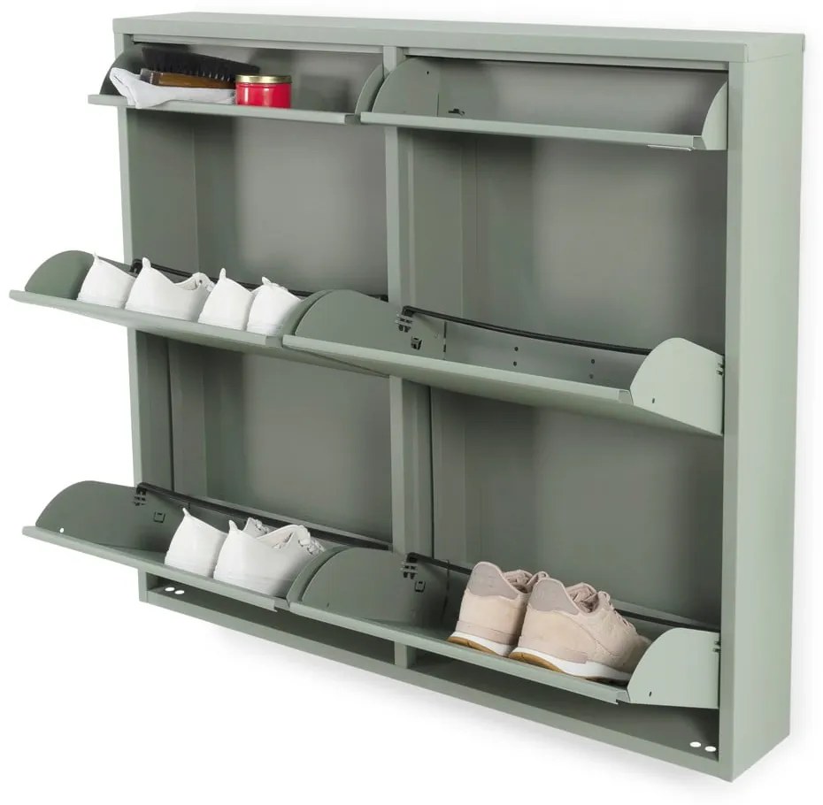 Szürkészöld fém billenő ajtós cipőtartó 98x86x15 cm Billy – Spinder Design