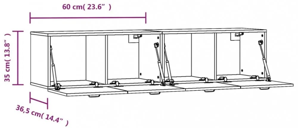 2 db barna tölgy színű szerelt fa faliszekrény 60x36,5x35 cm