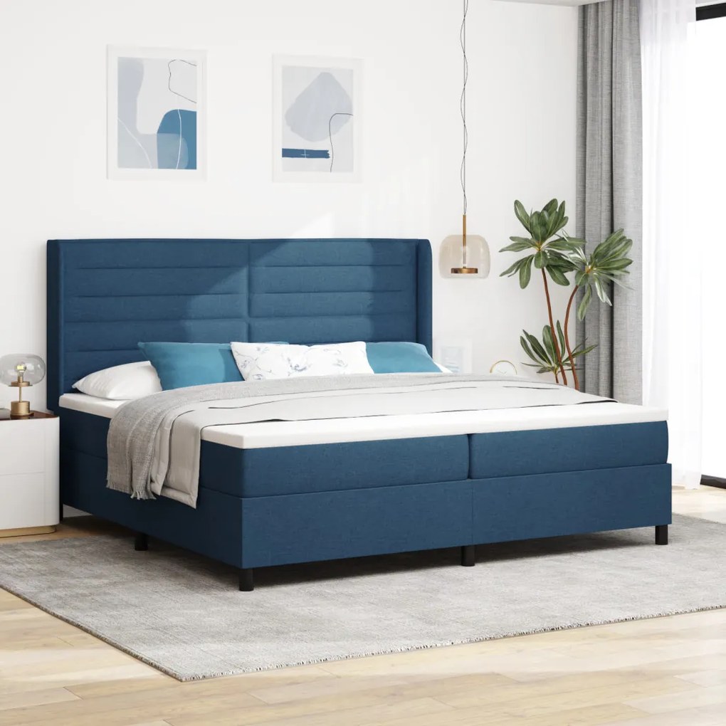 Boxspring Ágy Matraccal Kék 200x200 cm Szövet