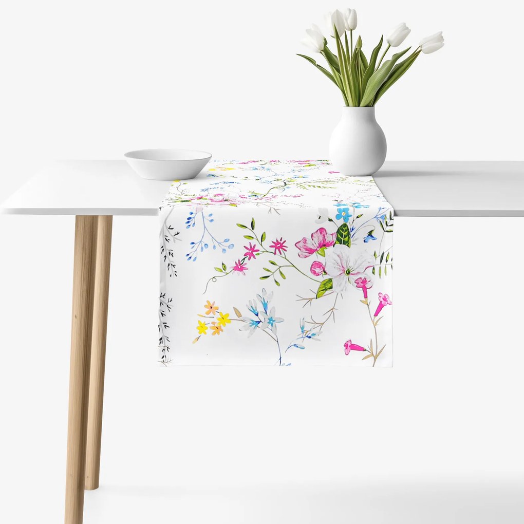 Goldea pamut asztali futó - festett réti virágok 50x140 cm