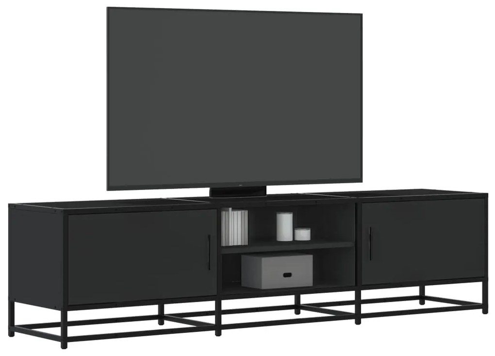 fekete szerelt fa és fém TV-szekrény 160x35x41 cm