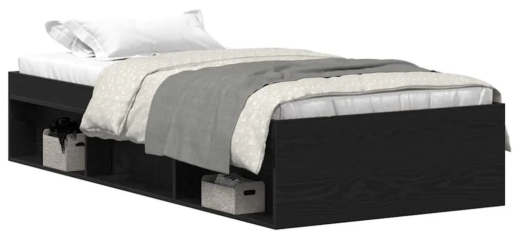fekete tölgy színű szerelt fa ágykeret matrac nélkül 90x200 cm