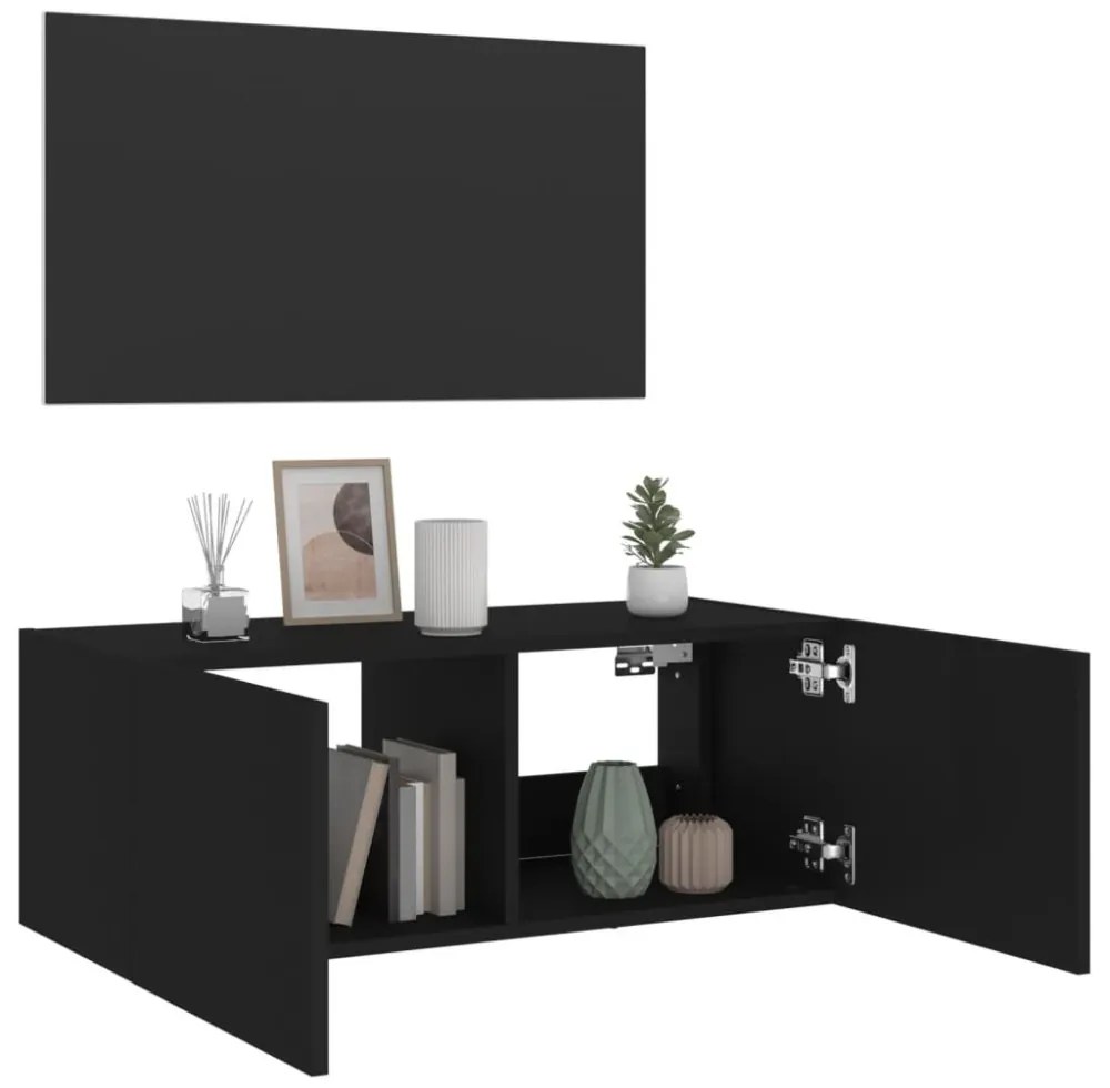 fekete fali TV-szekrény LED-világítással 80x35x31 cm