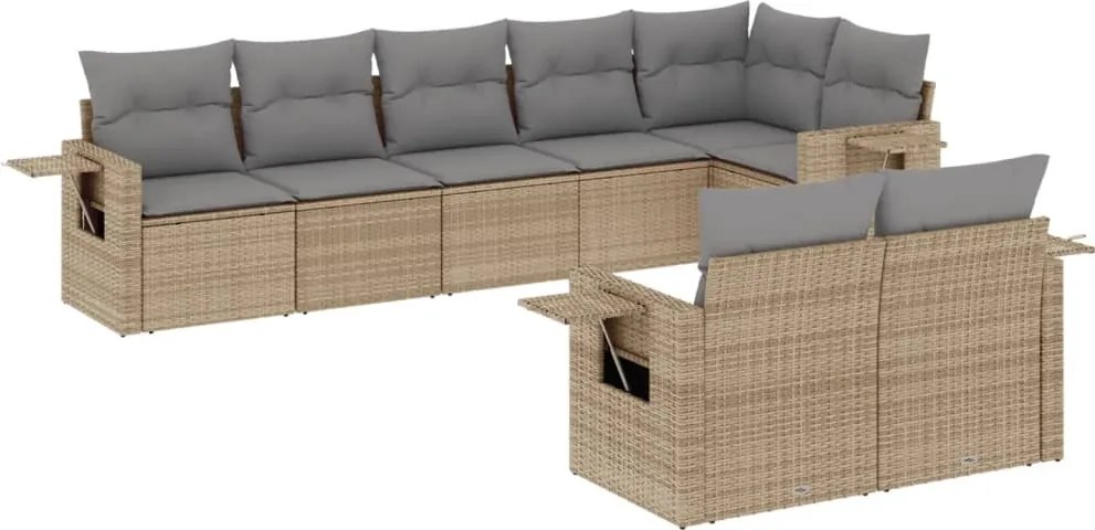 vidaXL 8 részes bézs polyrattan kerti ülőgarnitúra párnával