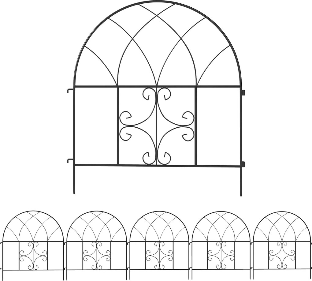 Outsunny Kerti Kerítés Acél 300 cm x 70 cm Magas Dekoratív Rács Kerítés Szett, Kerítéselemek Tájkerítésí Arcszerkezet Kutyák Számára, Kerti Kutyakerít