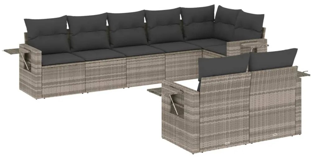 8 részes világosszürke polyrattan kerti ülőgarnitúra párnával