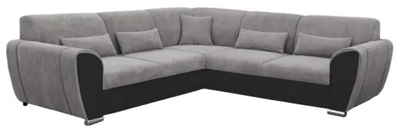 VISEU L-alakú, balos, kihúzható sarokkanapé tárolóval — szürke/fekete