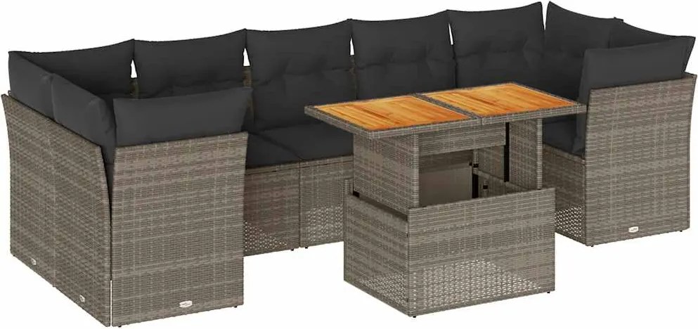 vidaXL 8 részes szürke polyrattan kerti ülőgarnitúra párnákkal