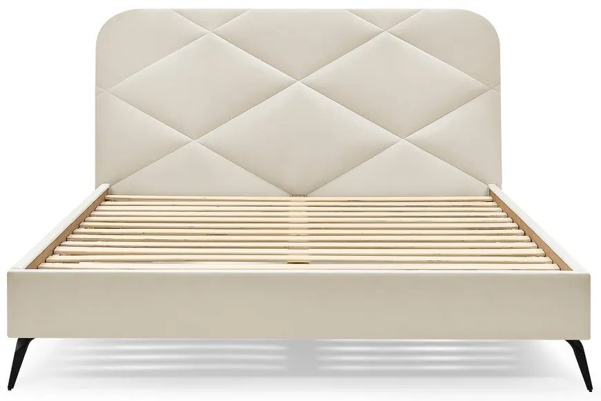 Bézs kárpitozott franciaágy ágyráccsal 160x200 cm Prune – Bobochic Paris